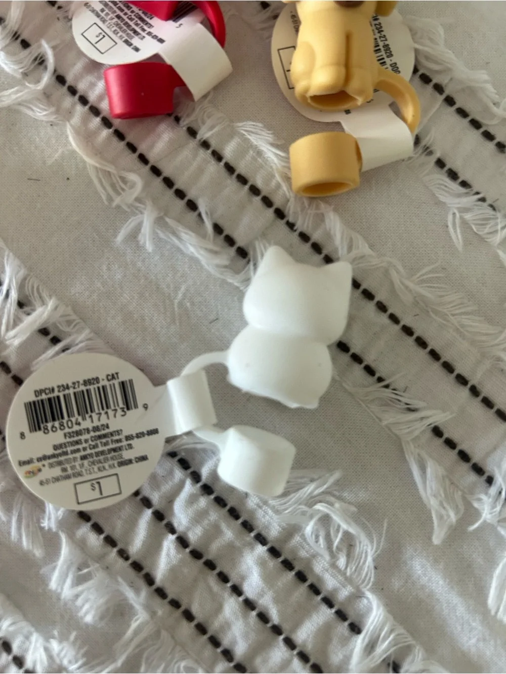 ⭐️ NEW Set of 4 Novelty Straw Covers Toppers Fries Dog Cat Pizza Silicone